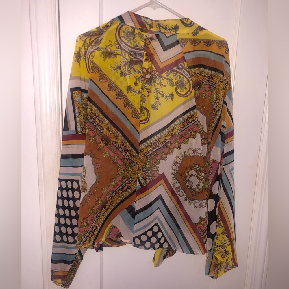 Fashion Nova Mixed Print Tie-Front Blouse - Boho Scarf Print Top - Size-2X - Picture 6 of 7